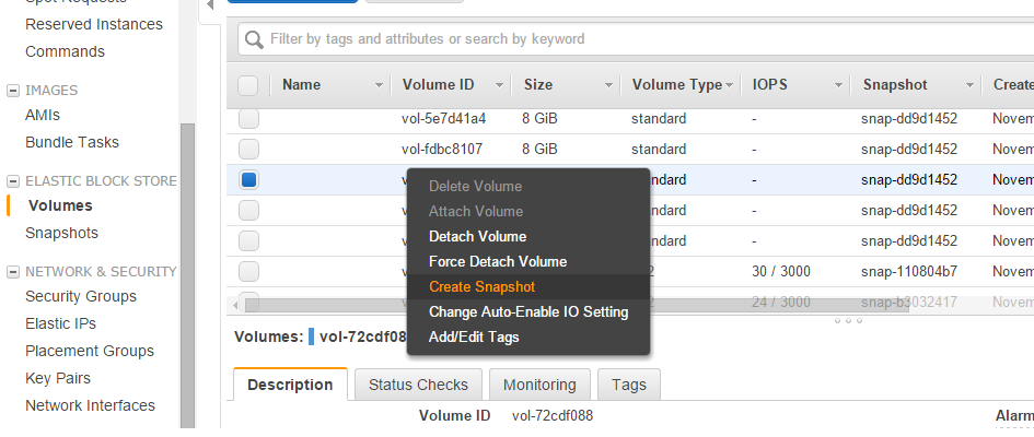 AWS Volume Snapshot example